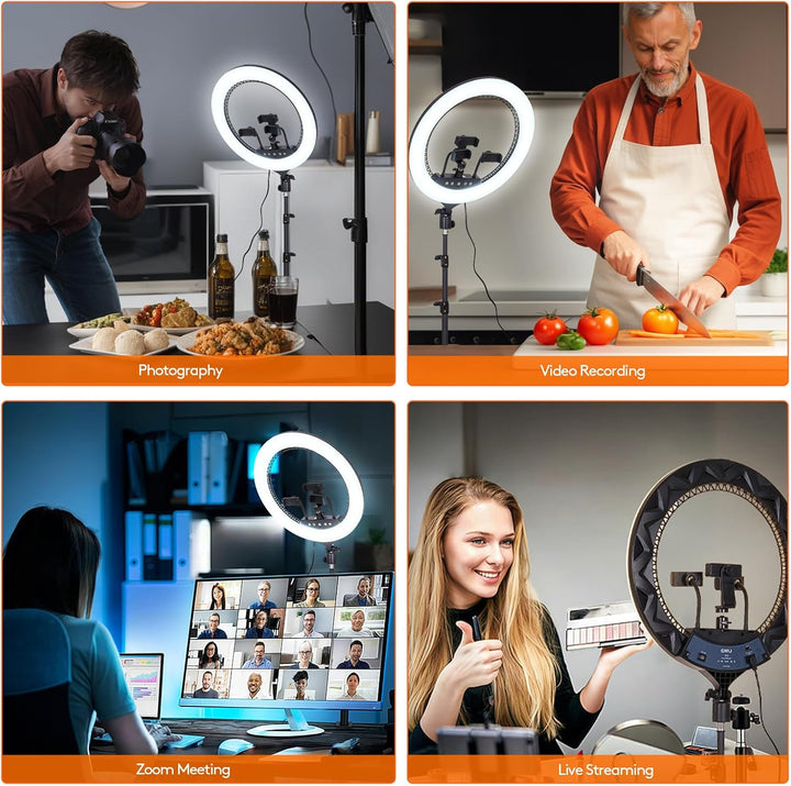 GWO 45,7 cm LED-Ringlicht mit Stativständer, 6000 K, dimmbar, Make-up-Selfie-Licht mit Touch-Panel-T