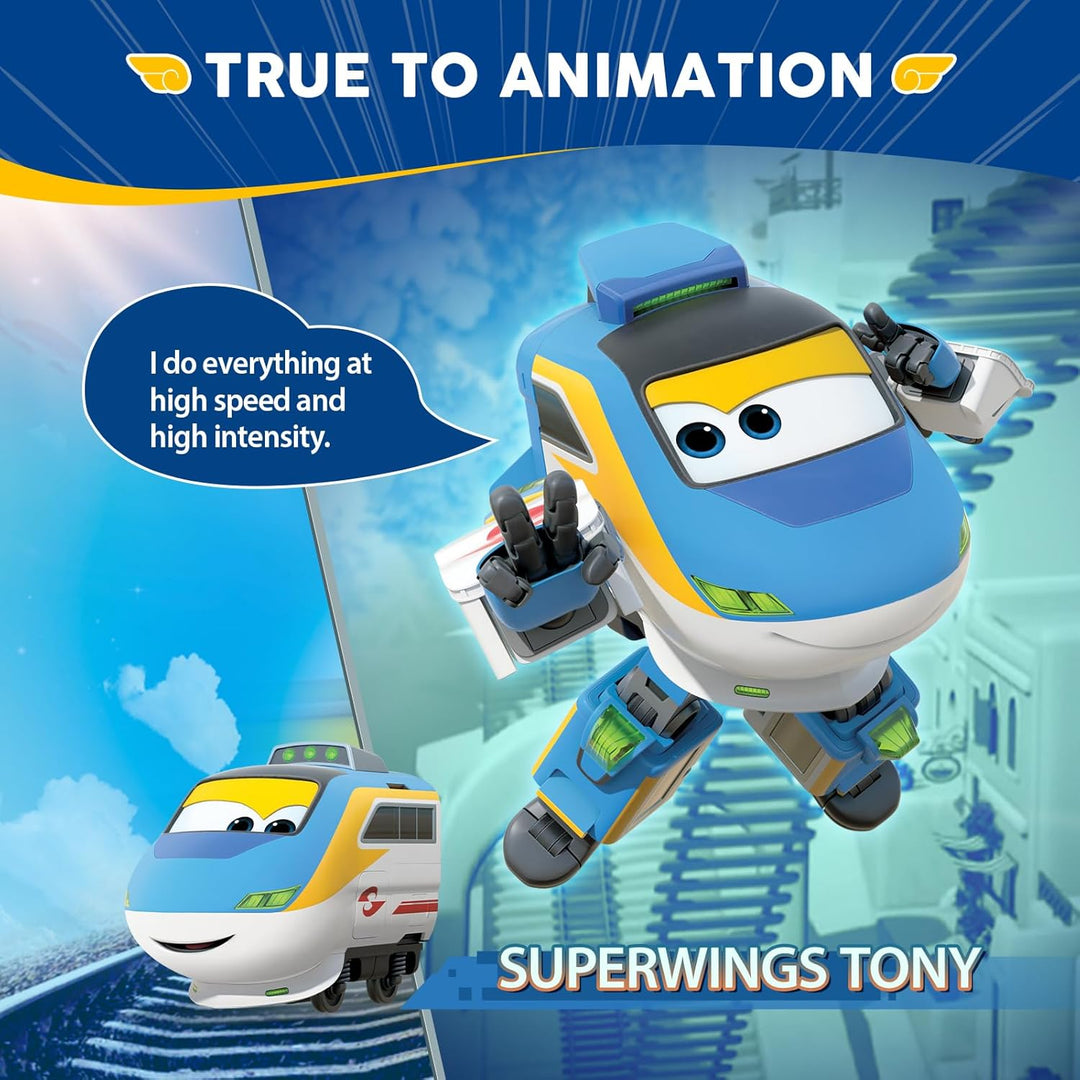 Super Wings Transforming Tony, 12,7 cm Zug-zu-Roboter Figur, einfache Verwandlung, Rollenspielspielz