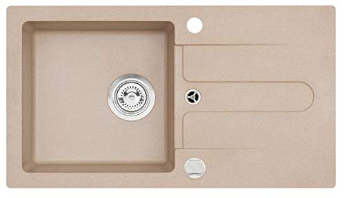 VBChome Spüle Beige 75 x 42 cm Granit Einzelbecken Einbauspüle gesprenkelt reversibel Verbundspüle +