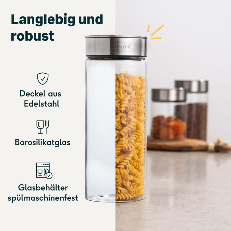 SILBERTHAL Vorratsdosen Glas mit Deckel Set 1500 ml - Vorratsgläser für luftdichte & auslaufsichere