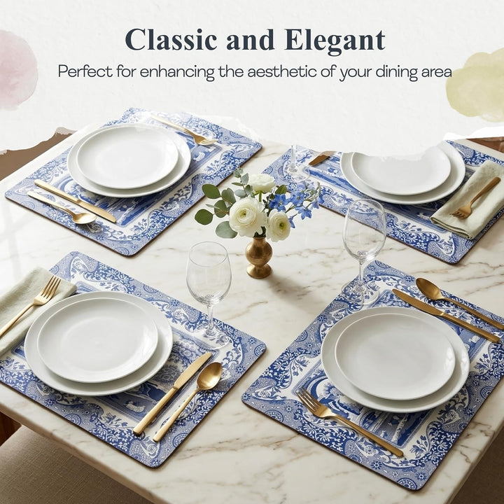 Blue Italian Placemats, Wood, Blue and White, 40.1 x 29 x 0.58 cm