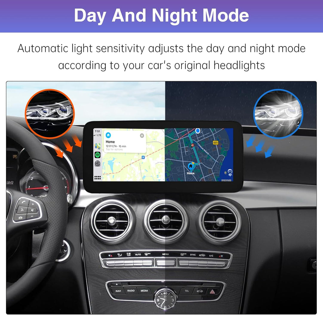 Road Top 10,25 Zoll Autoradio Drahtloses CarPlay Android Auto Touchscreen für Mercedes Benz C GLC V