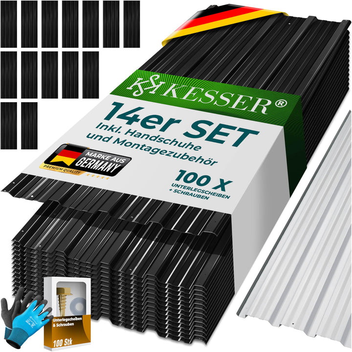 KESSER® 14 Stück Trapezblech Profilblech Set 110x46cm, 7 m² Dachblech verzinkter Stahl 0,25mm, Dachp