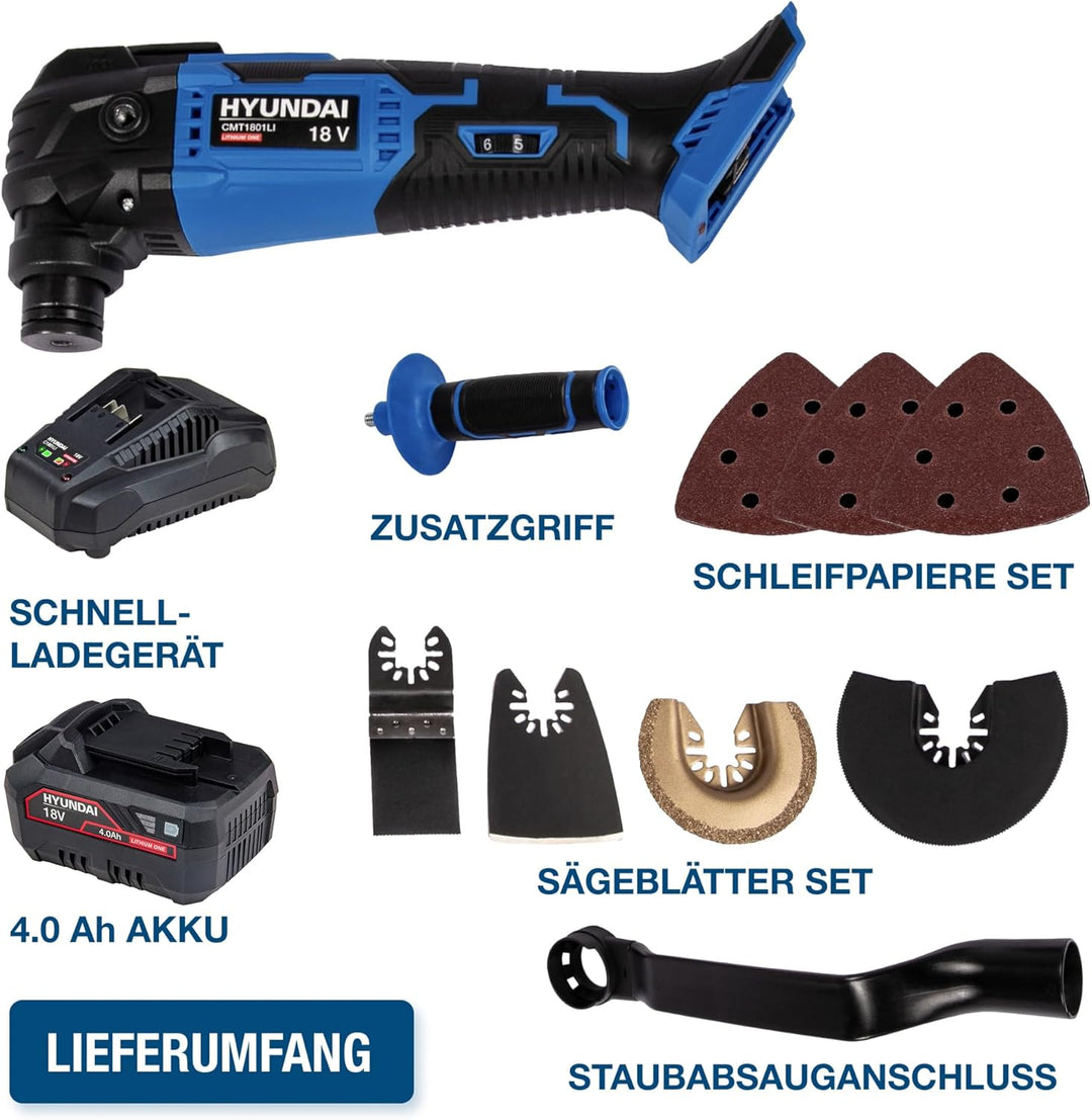 HYUNDAI Akku Multifunktionswerkzeug CMT1801LI, Multitool, Oszillationssäge, Vibrationssäge mit div.