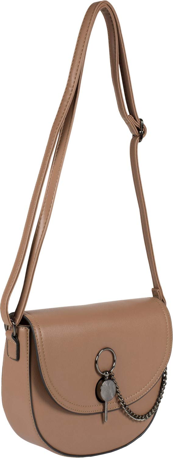 styleBREAKER Damen halbrunde Saddle Bag Umhängetasche einfarbig, Stift Verschluss und Kette, Schulte