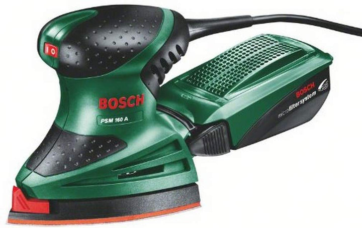 Bosch Multischleifer PSM 160 A, 3 Schleifblätter, Karton (160 W, Schwingzahl 24.000 min-1, Schwingkr