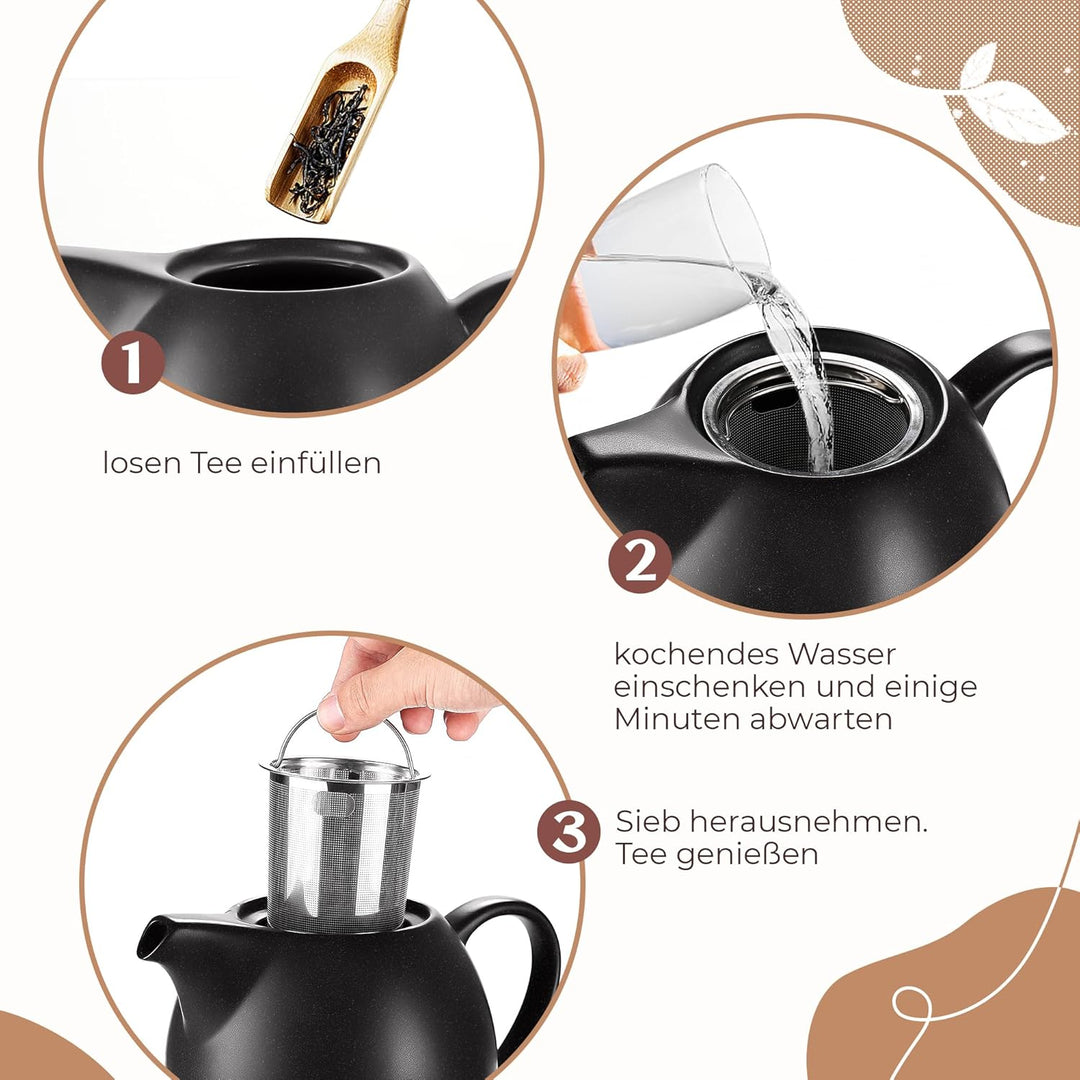 Happy Lemuro Teekanne mit Stövchen Set - 1,2 l - mit Siebeinsatz - Tea Pot - Teapot - Zubehör - Kera