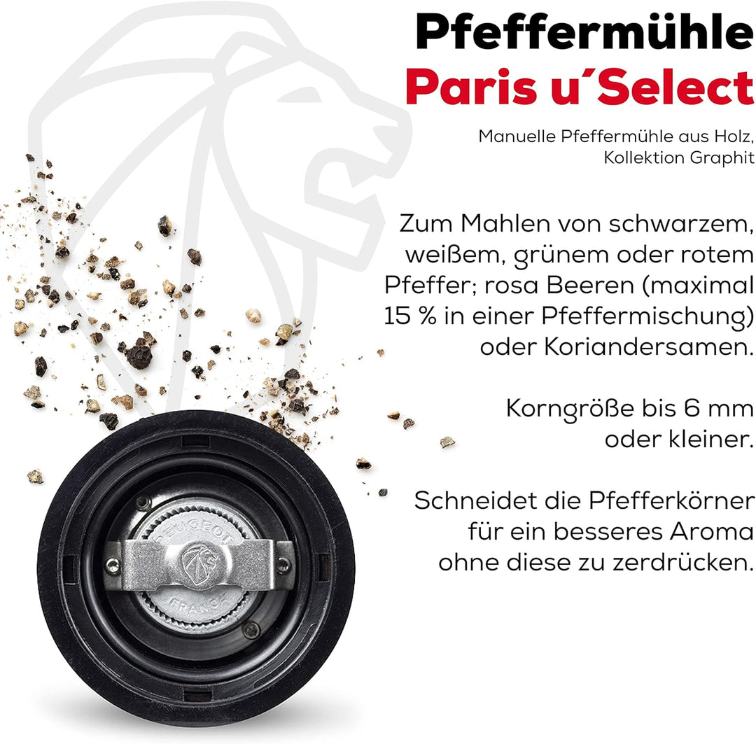 PEUGEOT - Pfeffermühle Paris u‘Select 22 cm - 6 voreingestellte Mahlgrade - Aus PEFC-zertifiziertem