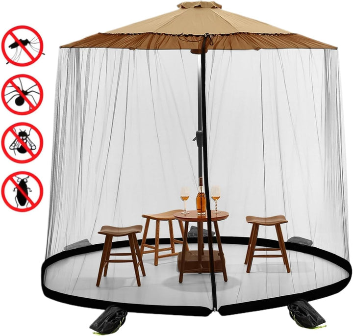 MIFXIN Moskitonetz für Sonnenschirm mit Reissverschlusstür und Verstellbarer Kordel, Outdoor-Pavillo