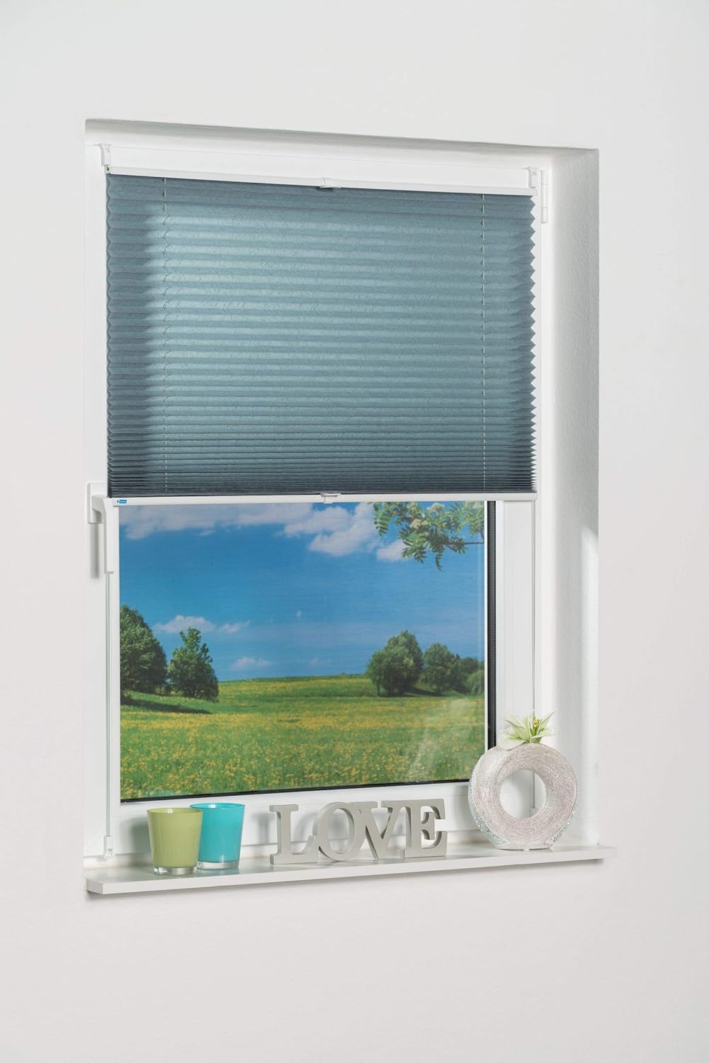 K-home Klemmfix-Plissee Petrol 110 x 130 cm (B x L) Lichtschutz +++ Moderne Crushed Optik +++ 110 x