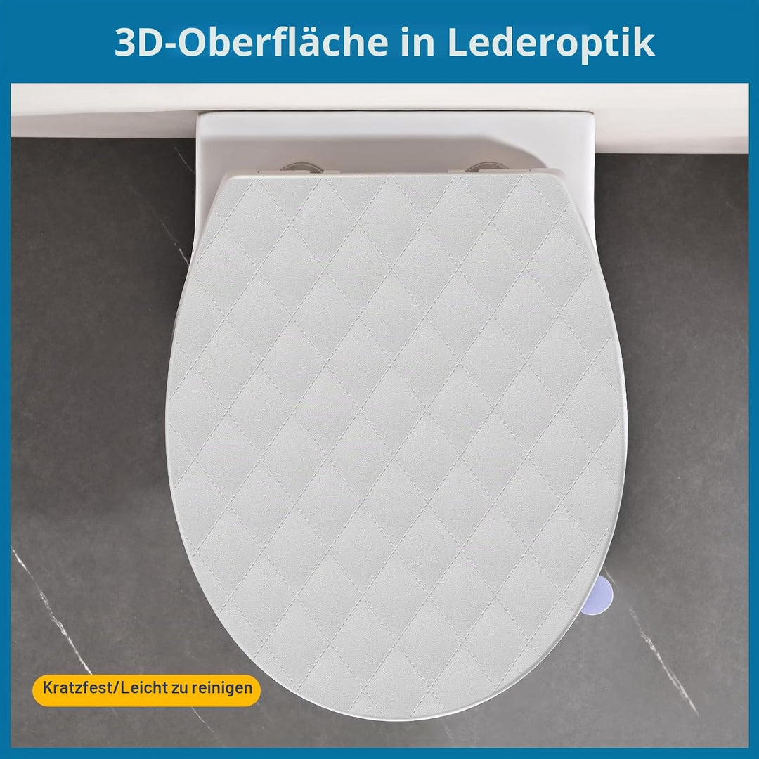 WC Sitz mit Absenkautomatik Oval Weiss, Toilettendeckel mit Rauten, Klobrille mit Schnellverschluss,