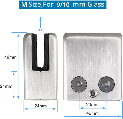 AUTOUTLET 16x Glashalter Set, Quadrat Edelstahl Klemmhalter, 9/10mm Glasklemme, Eckig Verstellbare G