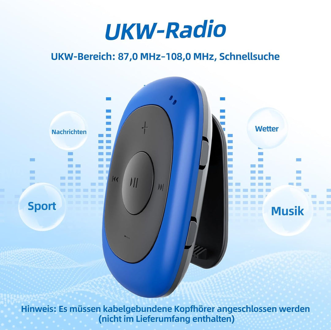 AGPTEK MP3 Player mit Clip, Tragbarer Musikplayer mit Integrierten Kopfhörern & Silikonhülle, 8GB mi
