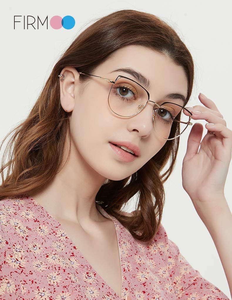 Firmoo Computer Brille Damen, Blaulichtfilter Brille ohne Sehstärke Entspiegelte Vollrand Metallbril