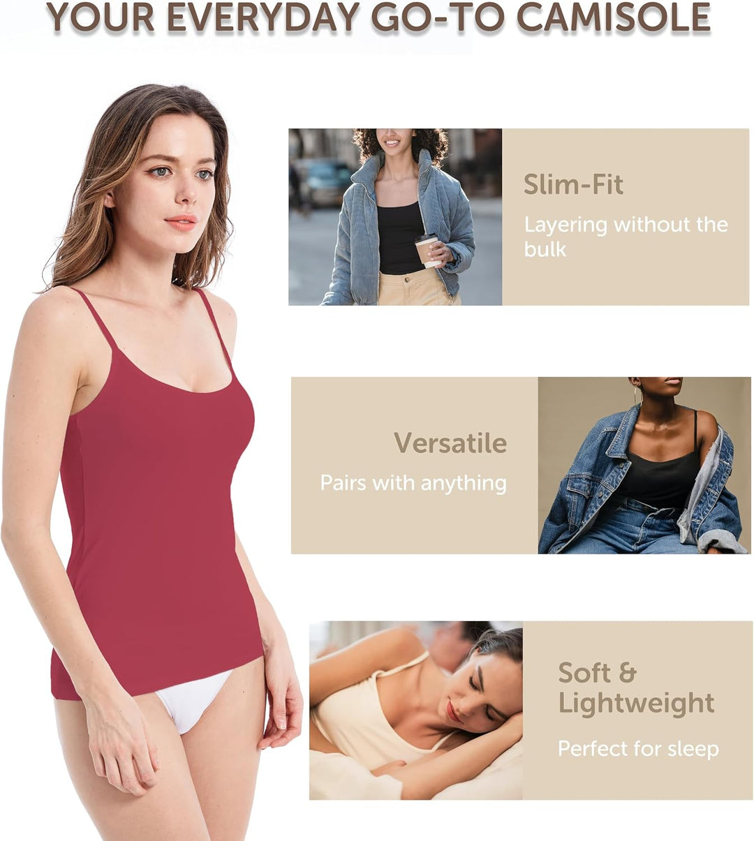 Comfneat Damen 4-Pack Spaghetti Tops Slim-Fit Verstellbare Träger Camisole Baumwolle Elasthan Unterh