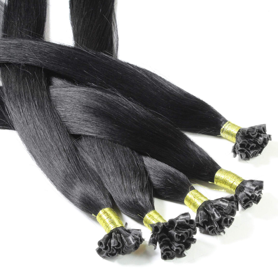 hair2heart Extensions Echthaar Bondings glatt - 150 Strähnen 1g 60cm 2/0 schwarz #1 Schwarz 60cm 150