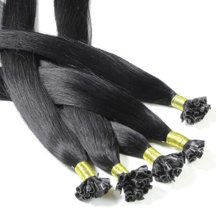 hair2heart Extensions Echthaar Bondings glatt - 150 Strähnen 1g 60cm 2/0 schwarz #1 Schwarz 60cm 150