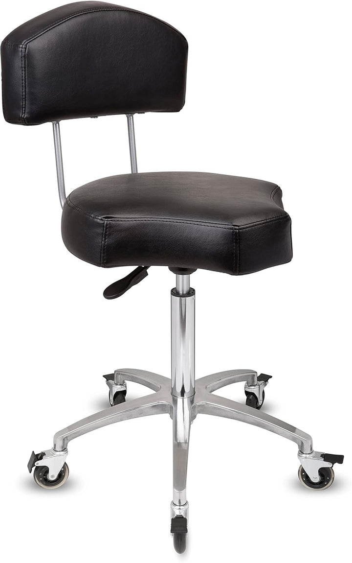 Rollhocker bis 160 kg - Ergonomisch geformter Sitz mit Bremse und Lehne - Drehhocker (Premium Rollen