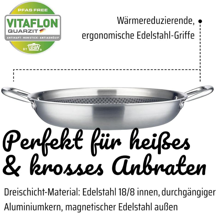 GSW Servierpfanne Innoxa Black, Edelstahlpfanne, Wabenpfanne mit kratzfester Antihaftbeschichtung, B