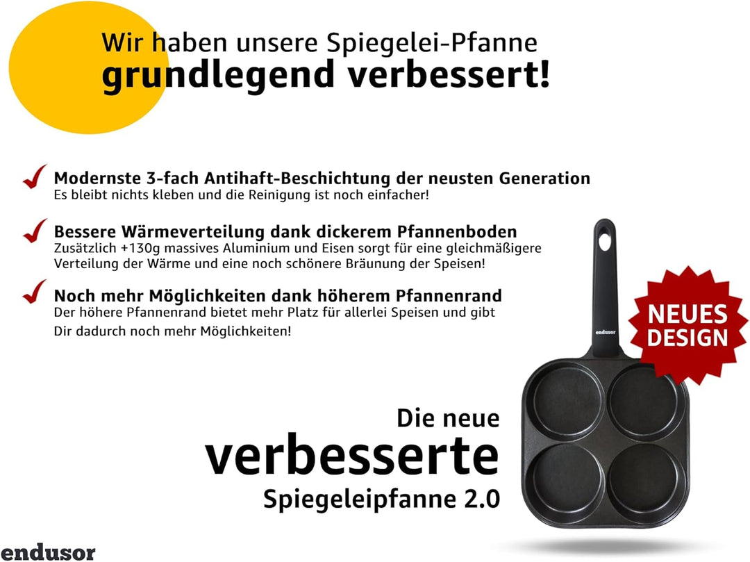 endusor Spiegeleipfanne induktionsgeeignet (21cm) - Eierpfanne & Pancake Pfanne mit Antihaft-Beschic
