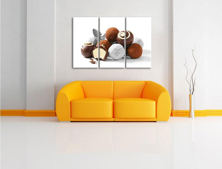 Pixxprint Edle Trüffelpralinen als Leinwandbild/Grösse: 3 Teilig (120x80) cm/Wandbild/Kunstdruck/fer