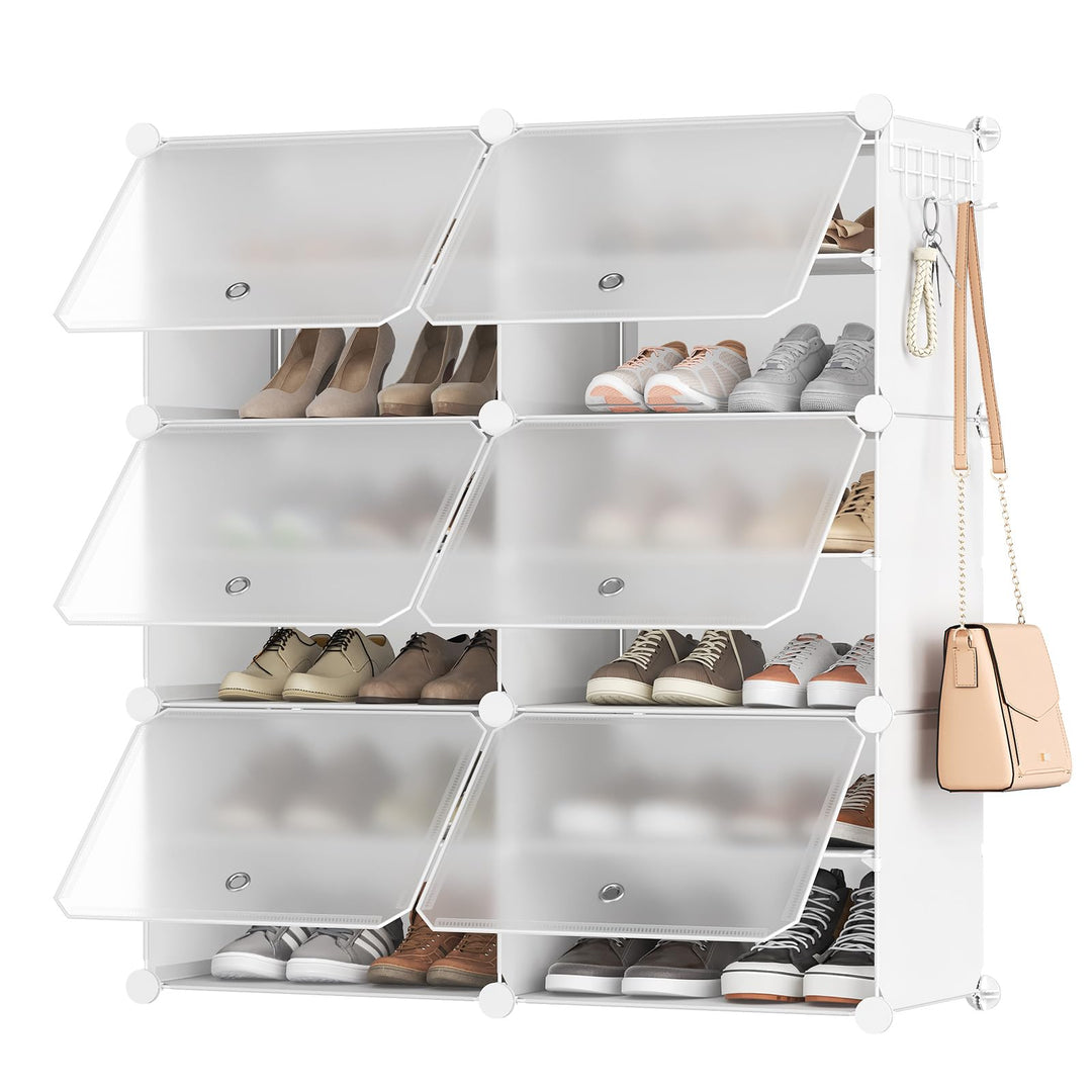HOOBRO Schuhregal mit 6 Fächern, Schuhschrank, für 24 Paar Schuhe, 40 x 30 x 30 cm pro Fach, schmal,
