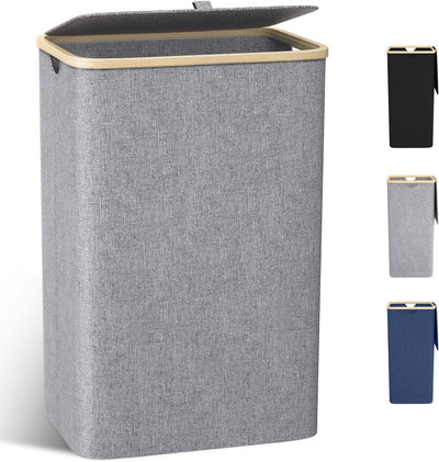 Wäschekorb mit Deckel 100L, Wäschesammler Gross schmal mit herausnehmbaren Wäschesack Laundry Basket