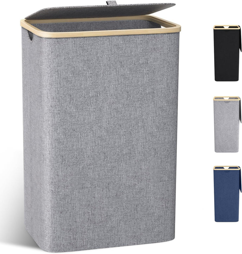 Wäschekorb mit Deckel 100L, Wäschesammler Gross schmal mit herausnehmbaren Wäschesack Laundry Basket
