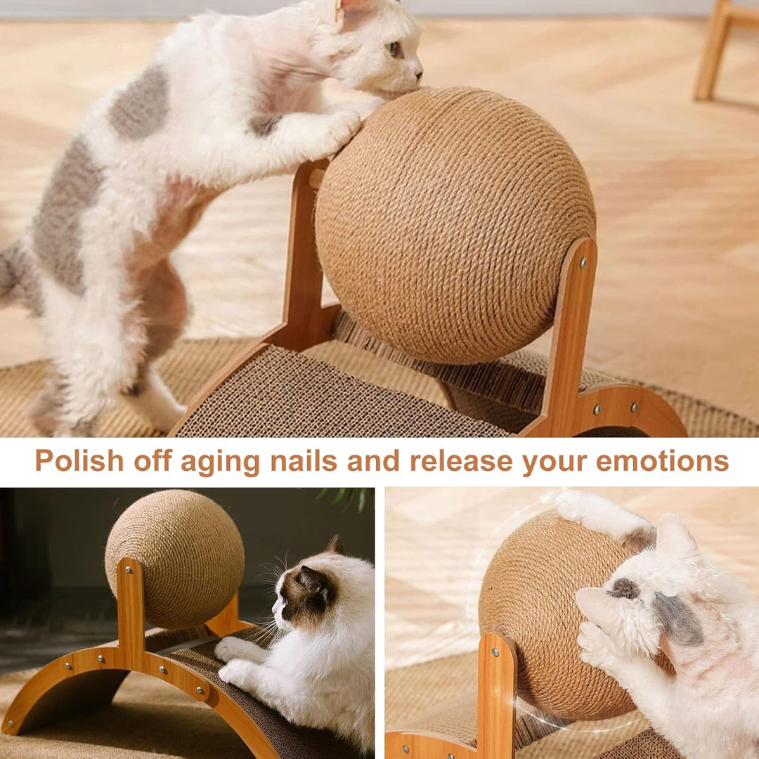 Katzenkratzer Karton, Natürliches Sisal-Kratzbrett mit Ball, Gewölbtes Brückendesign, Kaninchen Krat