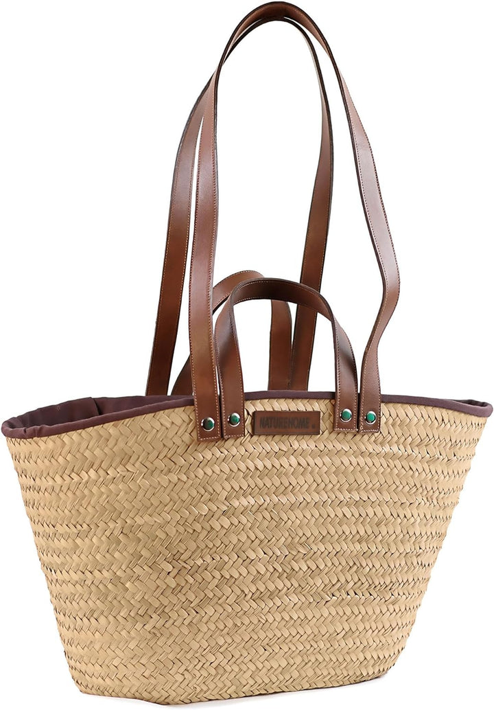 NATUREHOME Palmblatt-Tasche mit Kordelverschluss und edler, dunkler Stoffausstattung, strapazierfähi