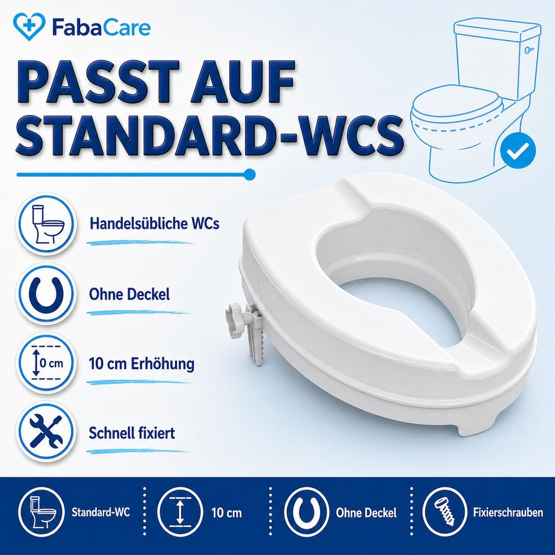 FabaCare Toilettensitzerhöhung Smart, Toilettenaufsatz, WC-Sitz bis 250 kg belastbar, 10 cm ohne Dec