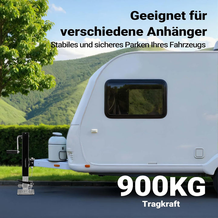 Wiltec Stützfuss 900 kg Kurbel seitlich mit Rohrhalterung, höhenverstellbare Anhängerstütze mit Fuss