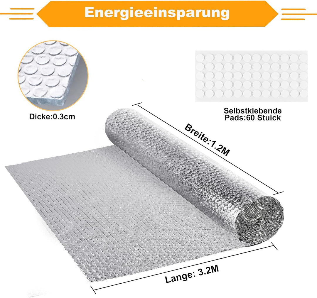 3.2 m x 120 cm Heizkörper Reflexionsfolie Heizung, 3mm Dicke Isolierfolie Dämmfolie Doppelseitige Al