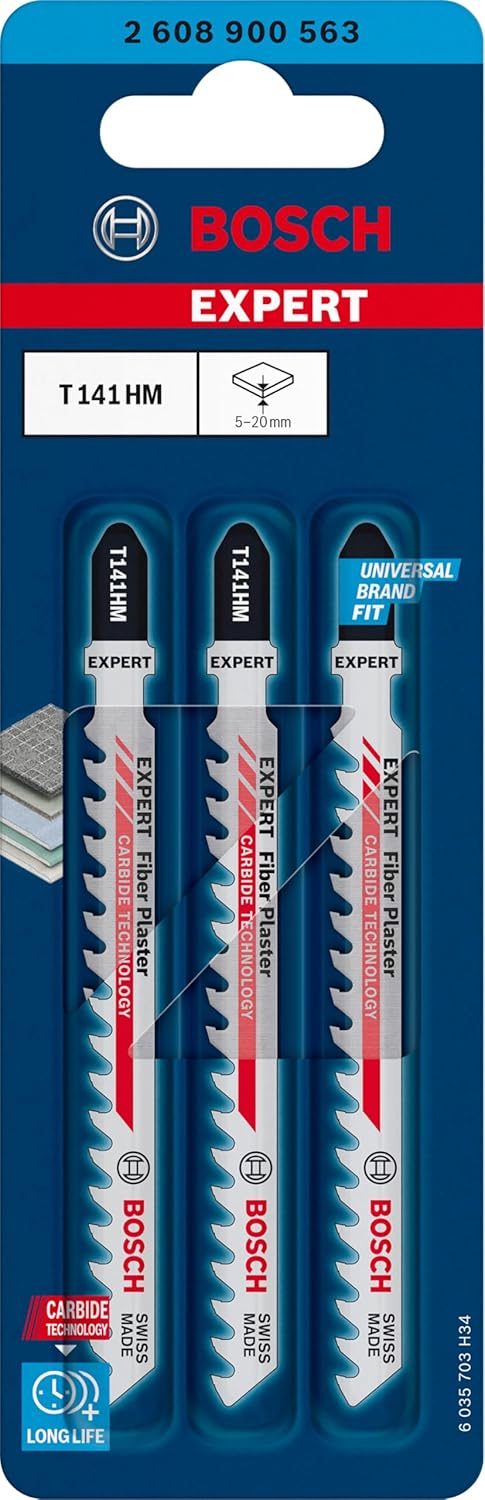 Bosch Accessories 3x Expert ‘Fiber Plaster’ T 141 HM Stichsägeblatt (für Faserzementplatten, Gipskar