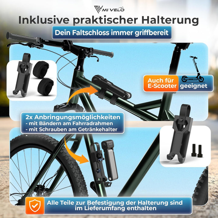 MIVELO Fahrradschloss Faltschloss hohe Sicherheit 85cm lang I Fahrrad Schloss mit Schlüssel inkl. Ha