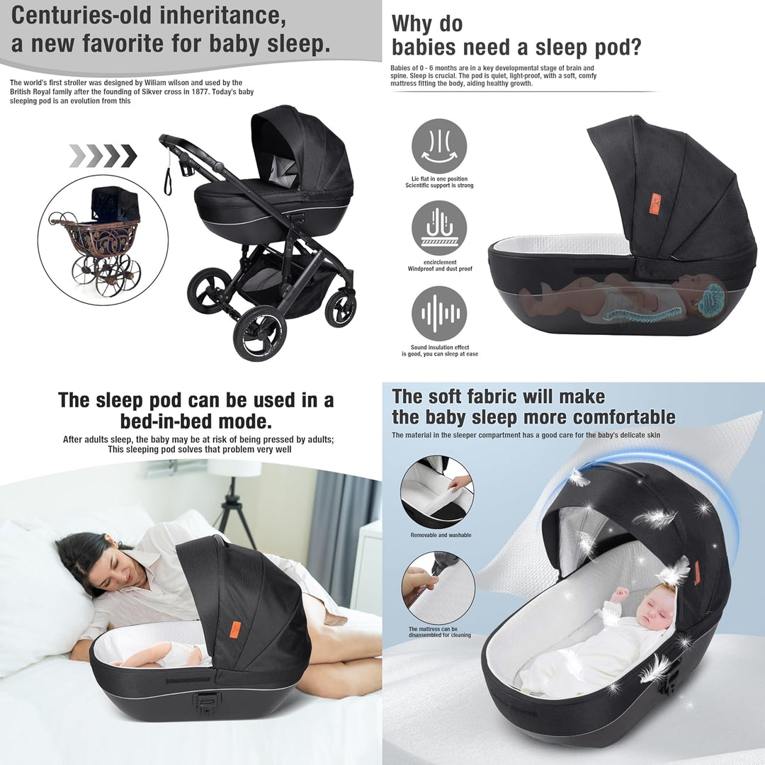 Kinderwagen 4 in 1, Buggy mit Umkehrbarem Zwei-Wege-Schub, Kombikinderwagen mit Faltbarem Tragbarem
