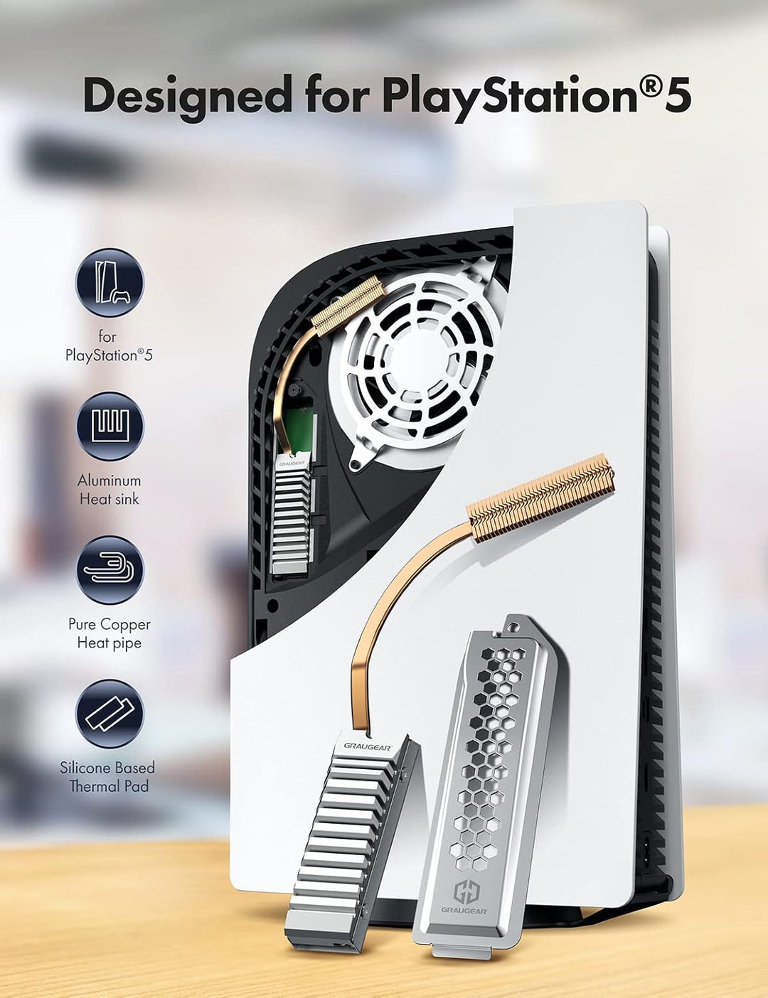 GRAUGEAR | Heatpipe Kühlkörper für M.2 SSD (2280) mit Abdeckung | PS5 Heatpipe-Kühler Kit | für PS®5