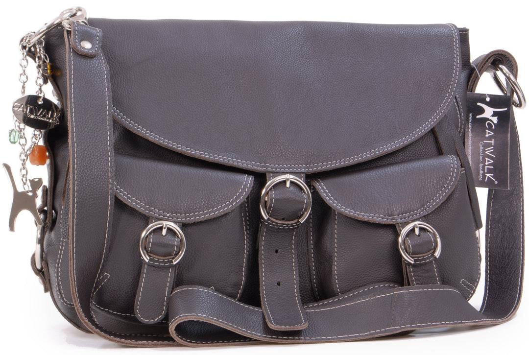 Catwalk Collection Handbags - Leder - Grosse Überschlagtasche/Schultertasche - COURIER L Braun, L Br