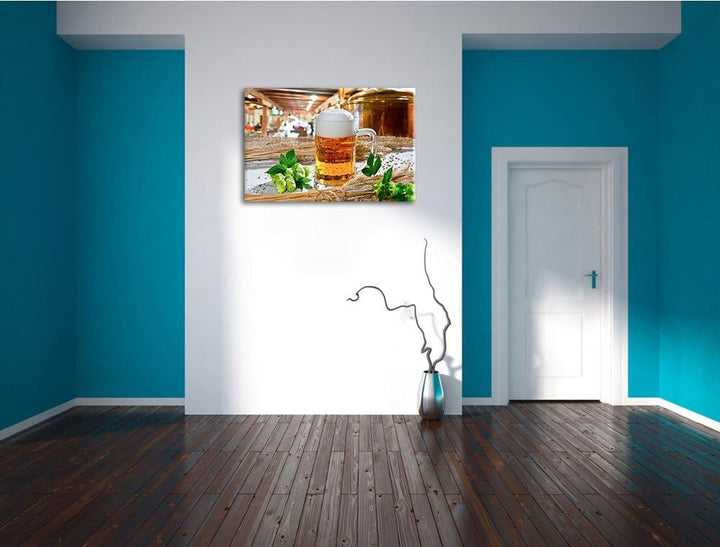 Deutsches frisches Bier Format: 100x70 auf Leinwand, XXL riesige Bilder fertig gerahmt mit Keilrahme