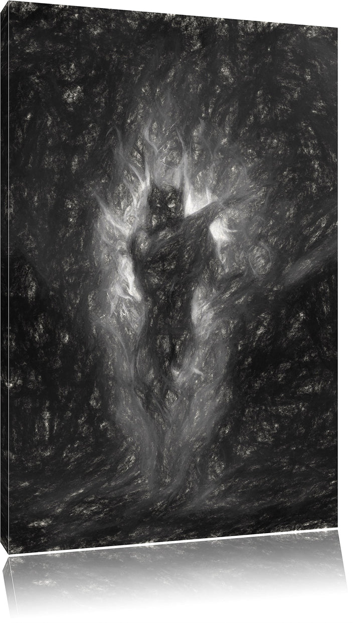 Pixxprint Verdunkelter Dämon des Feuers / 100x70cm Leinwandbild bespannt auf Holzrahmen/Wandbild Kun