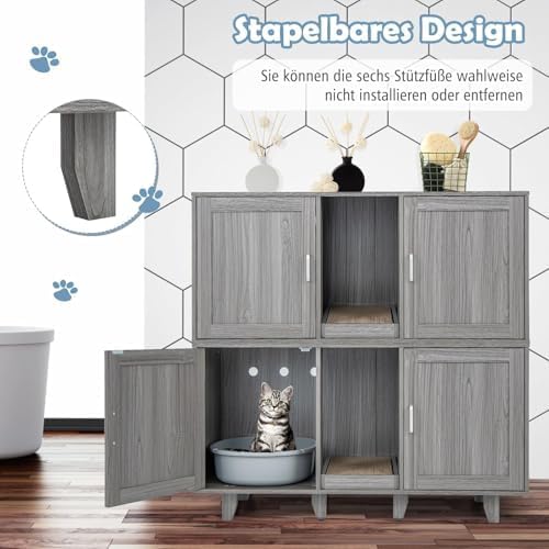 FANTASK Katzenschrank mit 2 Türen & Kratzbrett & Eingang, Katzenmöbel Beistelltisch für 2 Katzen, 12