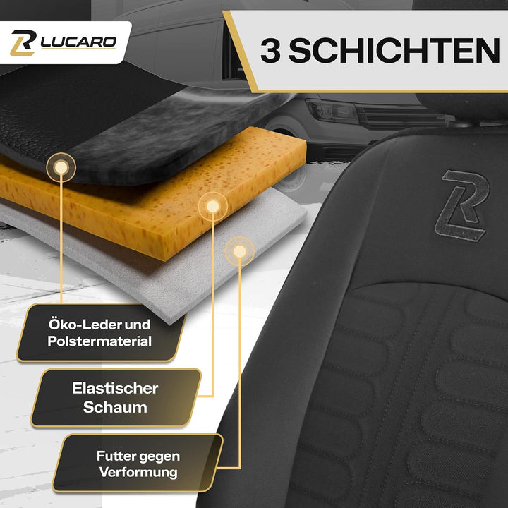LUCARO Sitzbezüge Auto Tornado für Ford Transit 2013 und später - Sitzbezug Set 1+2 - Schwarz - Auto