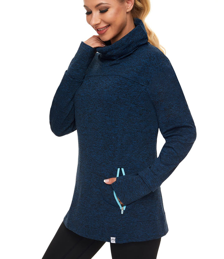 Soneven Rollkragen Pullover Damen Sweatshirt Damen Ohne Kapuze mit Taschen Funktionsshirt Langarm Sw