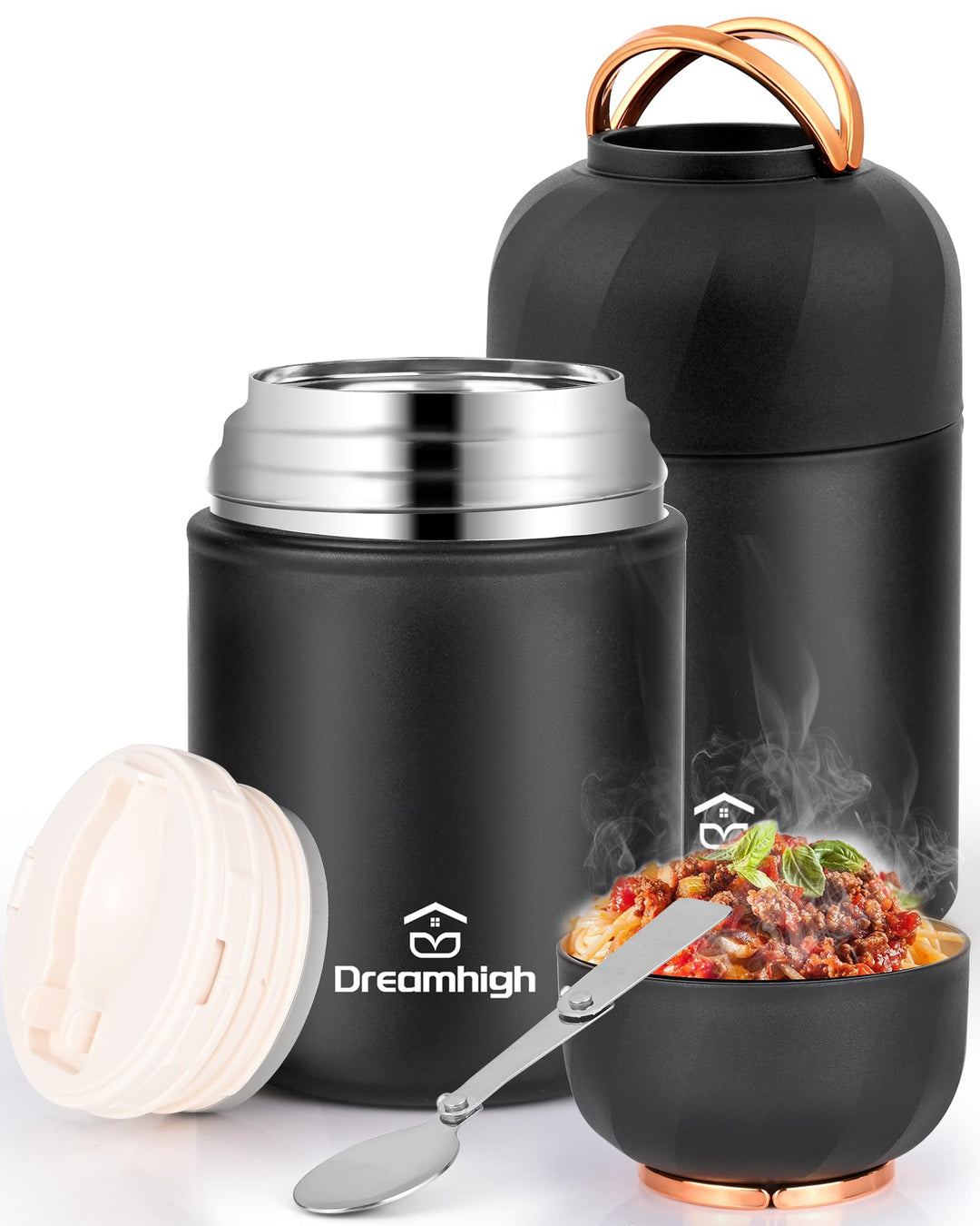 Dreamhigh® Thermobehälter für Essen 850 ml, Edelstahl Warmhaltebehälter Essen mit Griff, Thermoskann