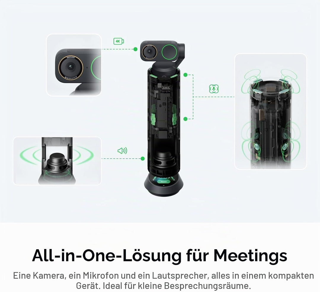 Insta360 WaveLink Pro – 4K Konferenz-Lautsprecher mit Kamera, Vortrags-Tracking, 5 m 360°-Stimmerfas