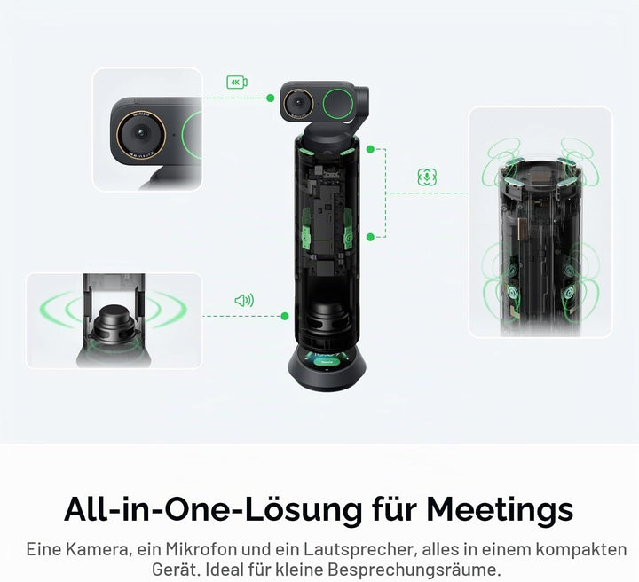 Insta360 WaveLink Pro – 4K Konferenz-Lautsprecher mit Kamera, Vortrags-Tracking, 5 m 360°-Stimmerfas