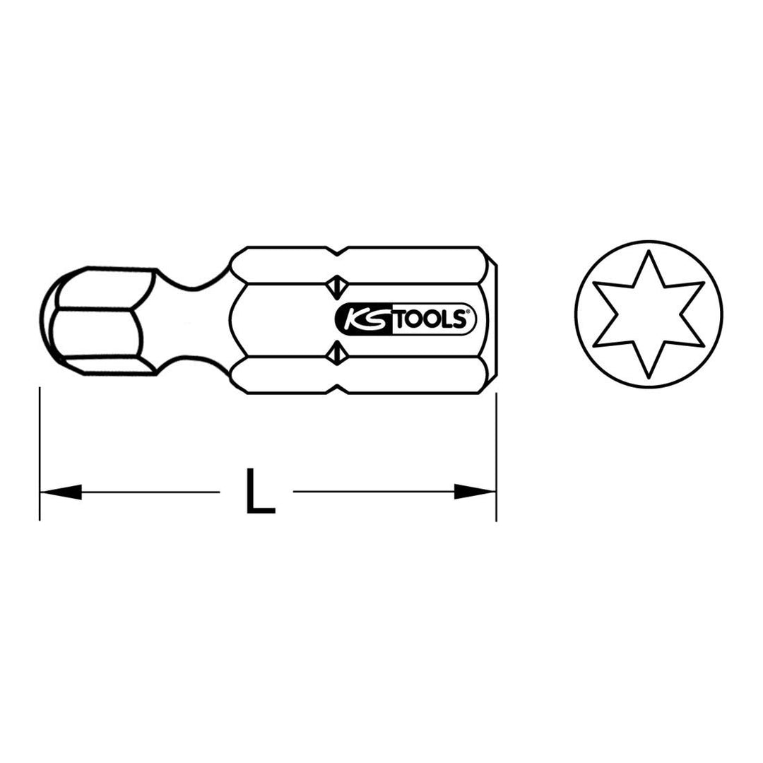 KS Tools 911.3392 1/4" CLASSIC Bit TX, 25mm, Kugelkopf, TX15, 5er Pack