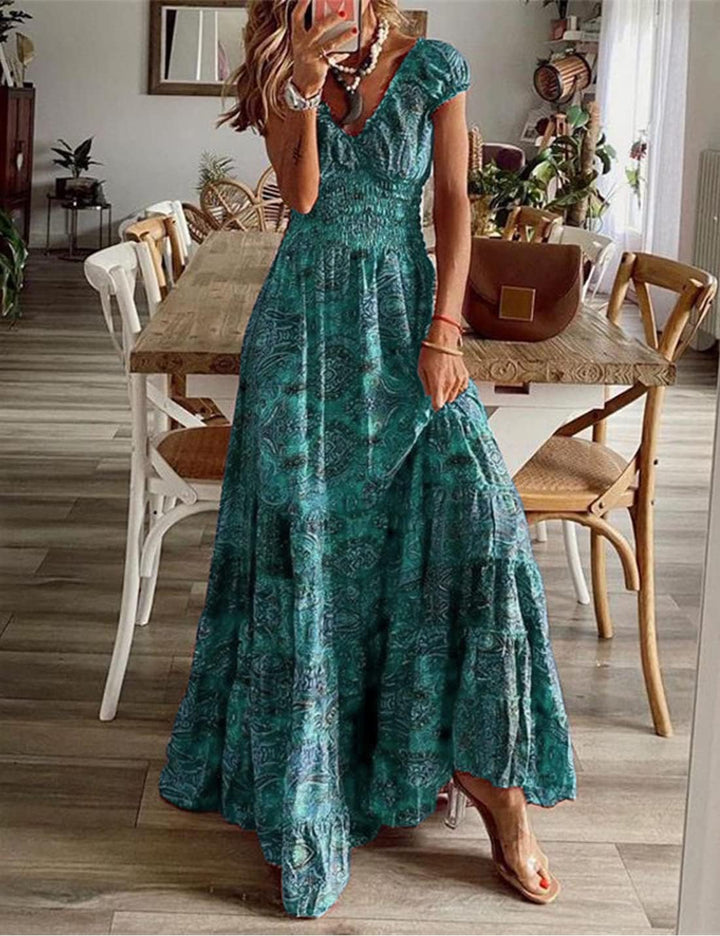 ABYOVRT Sommer Kleider Damen Sommerkleid Boho Lang Kleider Böhmisch Blumen Strandkleid V-Ausschnitt
