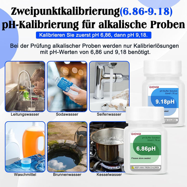 pH Pufferlösung 4,00/6,86/9,18, pH Kalibrierset mit Reinigungslösung, kleine, tragbare Verpackung, v