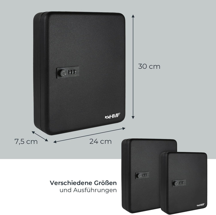 HMF 14500-02 Schlüsselkasten mit Zahlencode | 45 Haken | 30 x 24 x 7,5 cm | Schwarz, 30 x 24 x 7,5 c